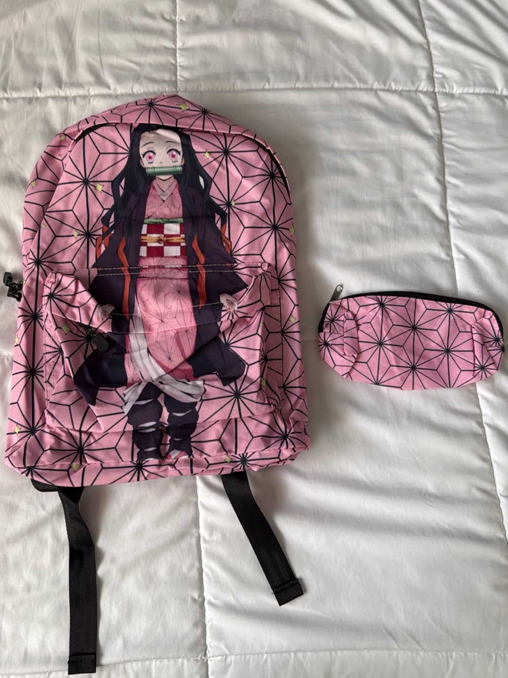 Pink Nezuko Backpack and Pencil Case Set with Anime Character